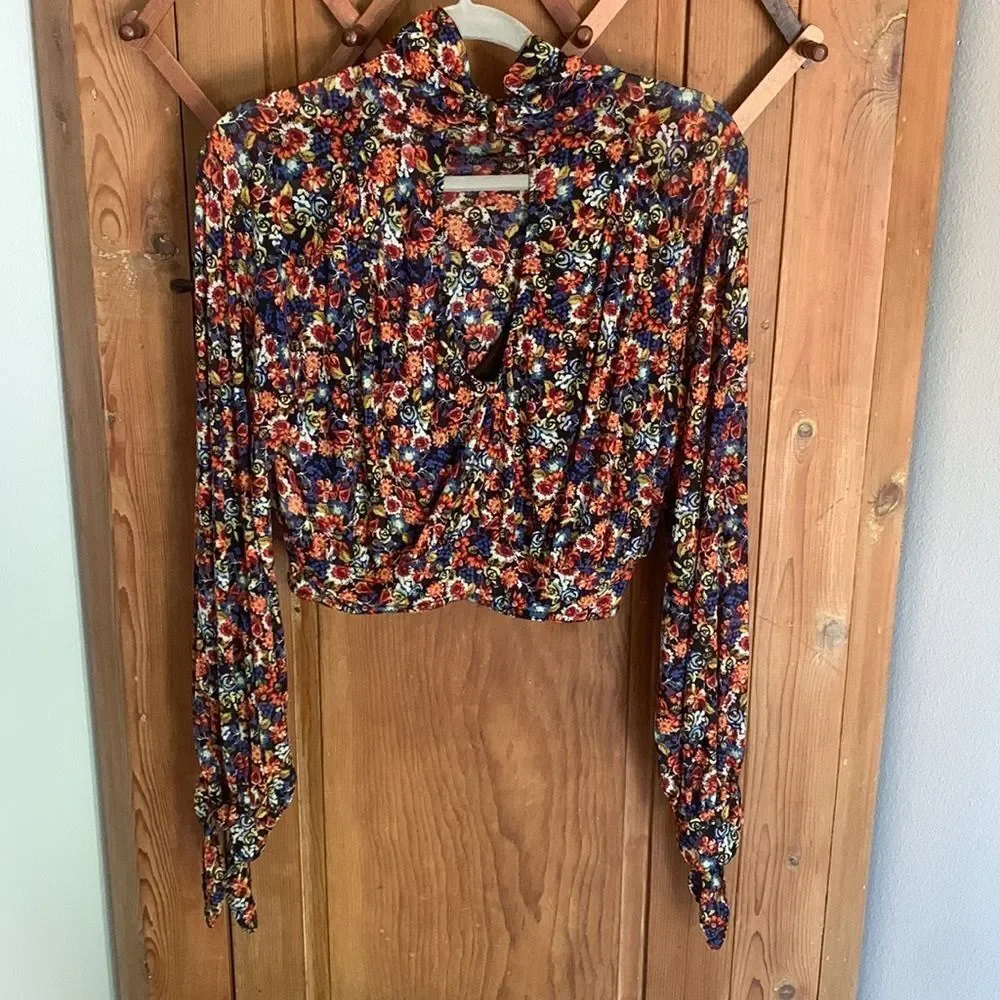 Free People All Doled Up floral long sleeve mesh turtleneck crop top